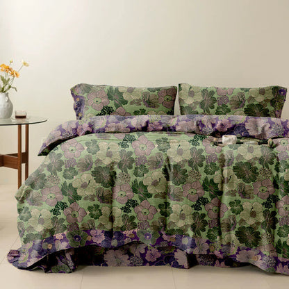 Ownkoti Peach Blossom Cotton Reversible Bedding Set(4PCS) - Green - Cal King - image 4