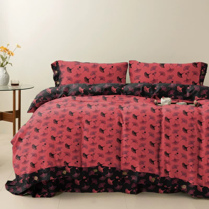 Ownkoti Timeless Ginkgo Cotton Gauze Bedding Set(4PCS) - Red - Cal King - image 4