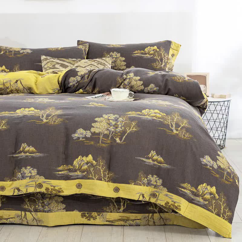 Ownkoti Landscape Print Cotton Gauze Jacquard Bedding Set(4pcs) - image 1