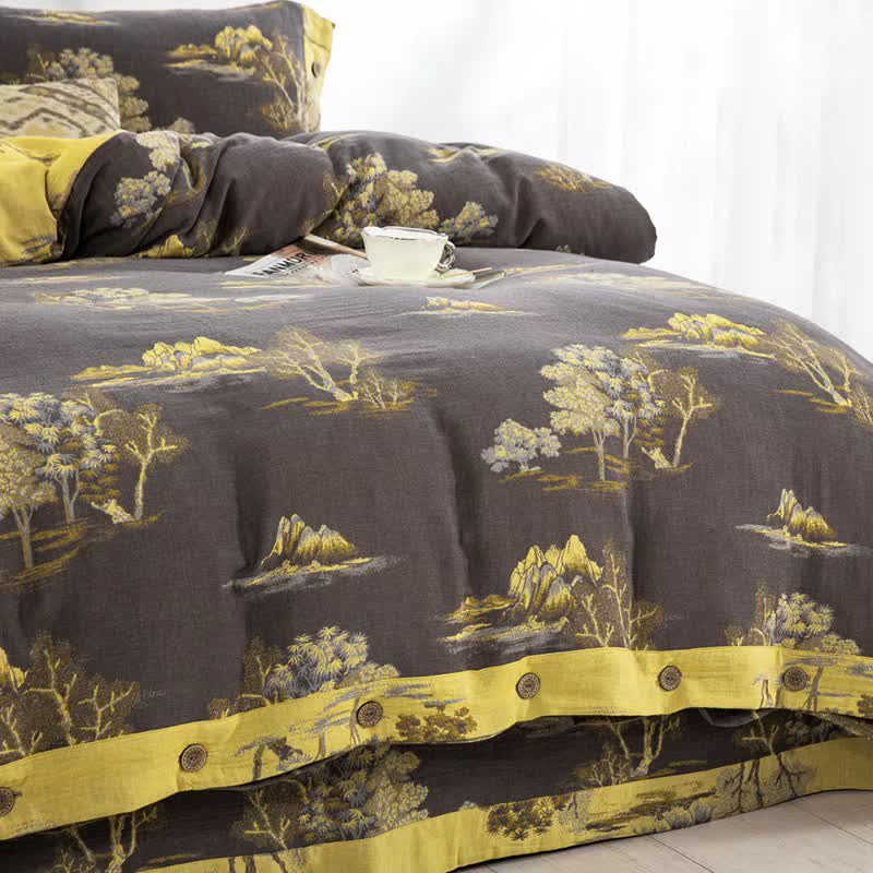 Ownkoti Landscape Print Cotton Gauze Jacquard Bedding Set(4pcs) - image 4