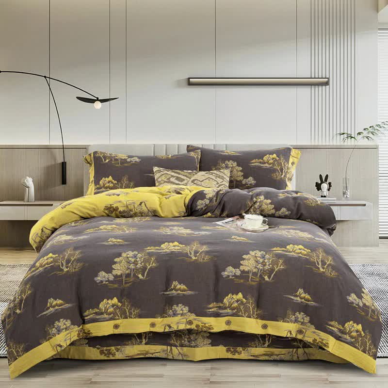 Ownkoti Landscape Print Cotton Gauze Jacquard Bedding Set(4pcs) - Queen - image 0