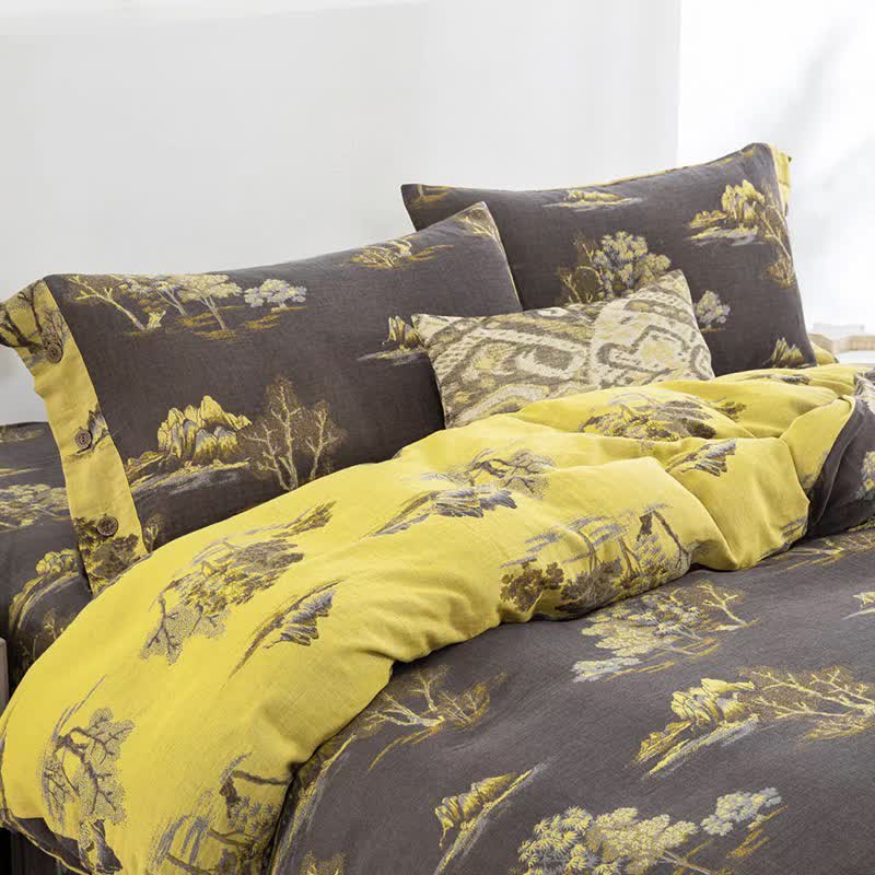 Ownkoti Landscape Print Cotton Gauze Jacquard Bedding Set(4pcs) - image 2