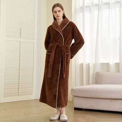 Luxury Double-Layer Fleece Long Robe - Brown - Women: 3XL - image 9