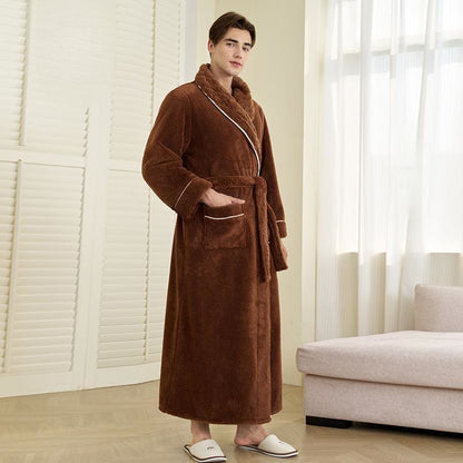 Luxury Double-Layer Fleece Long Robe - Brown - Men: 3XL - image 10