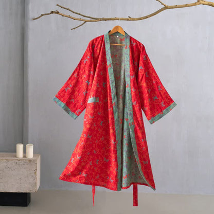 Ownkoti Cotton Gauze Vintage Butterfly Kimono Robe - image 3