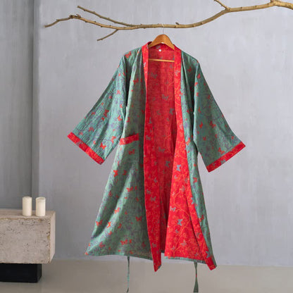Ownkoti Cotton Gauze Vintage Butterfly Kimono Robe - image 11