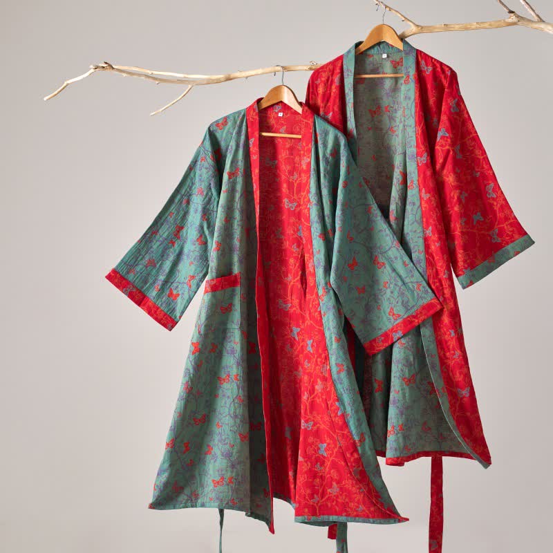 Ownkoti Cotton Gauze Vintage Butterfly Kimono Robe - image 1