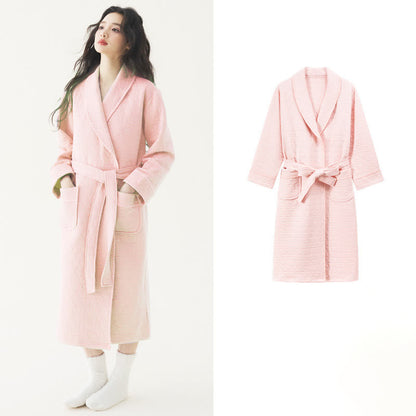 Ownkoti Simple Solid Color Quilted Robe - Pink - 2XL - image 17