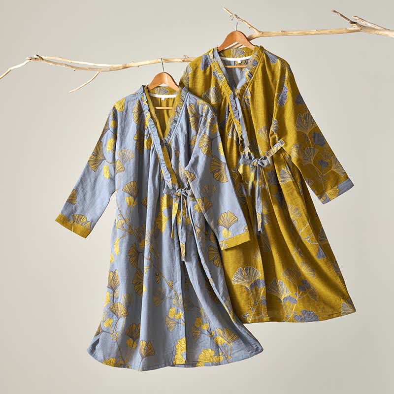 Ownkoti Ginkgo Leaf Hanfu Inspired Cotton Nightdress - image 3