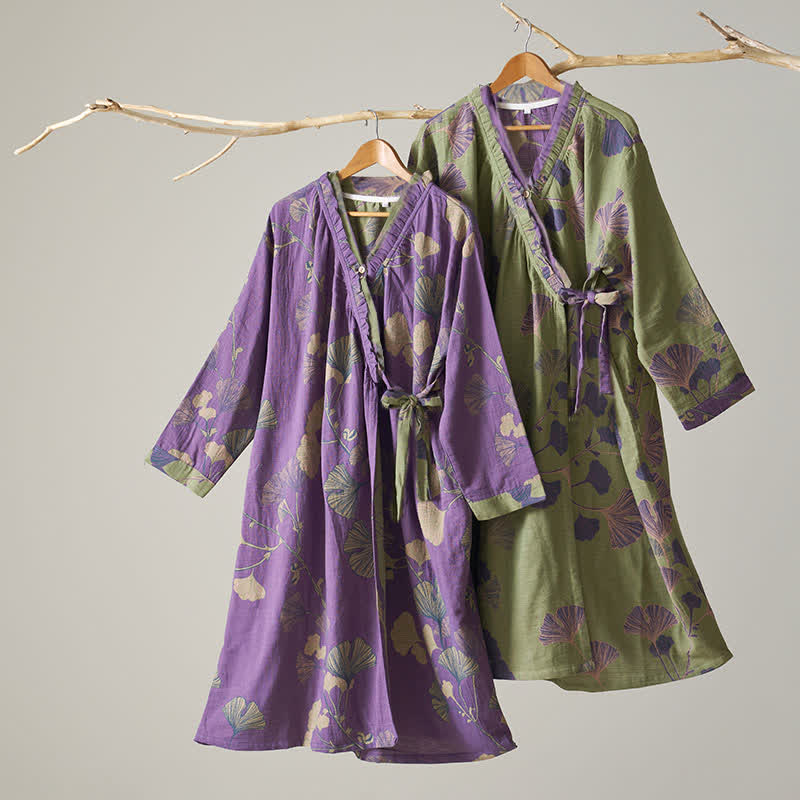 Ownkoti Ginkgo Leaf Hanfu Inspired Cotton Nightdress - image 2