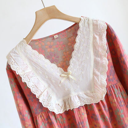 Ownkoti Floral Cotton Gauze Long Sleeve Nightgown - image 5