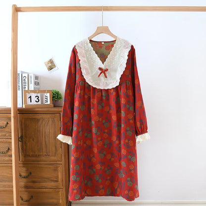 Ownkoti Rose Cotton Gauze Long Sleeve Nightgown - Red - XL - image 0