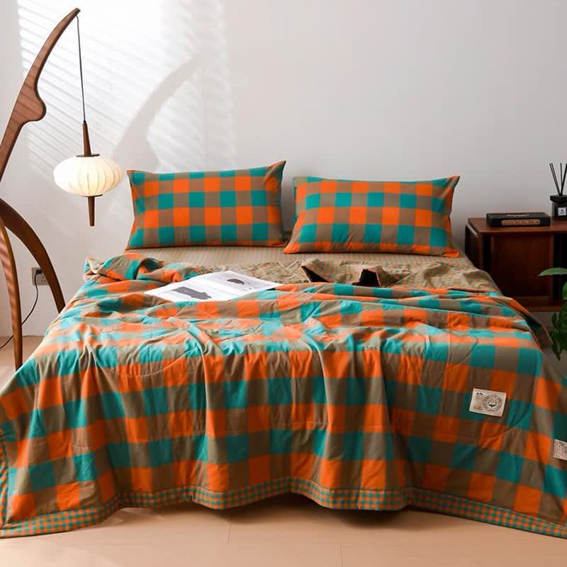 Ownkoti Yarn-dyed Plaid Cotton Vintage Bedding - Brown&Orange - 2PCS Pillowcases - 19" x 29" - image 3