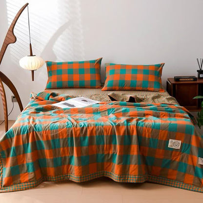Ownkoti Yarn-dyed Plaid Cotton Vintage Bedding - Brown&Orange - 2PCS Pillowcases - 19" x 29" - image 3