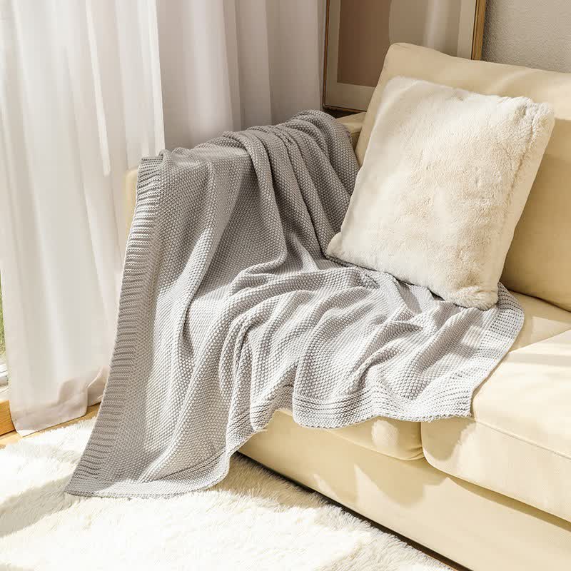 Ownkoti Simple Solid Color Knitted Blanket - Light Gray - 59"W x 79"L - image 5