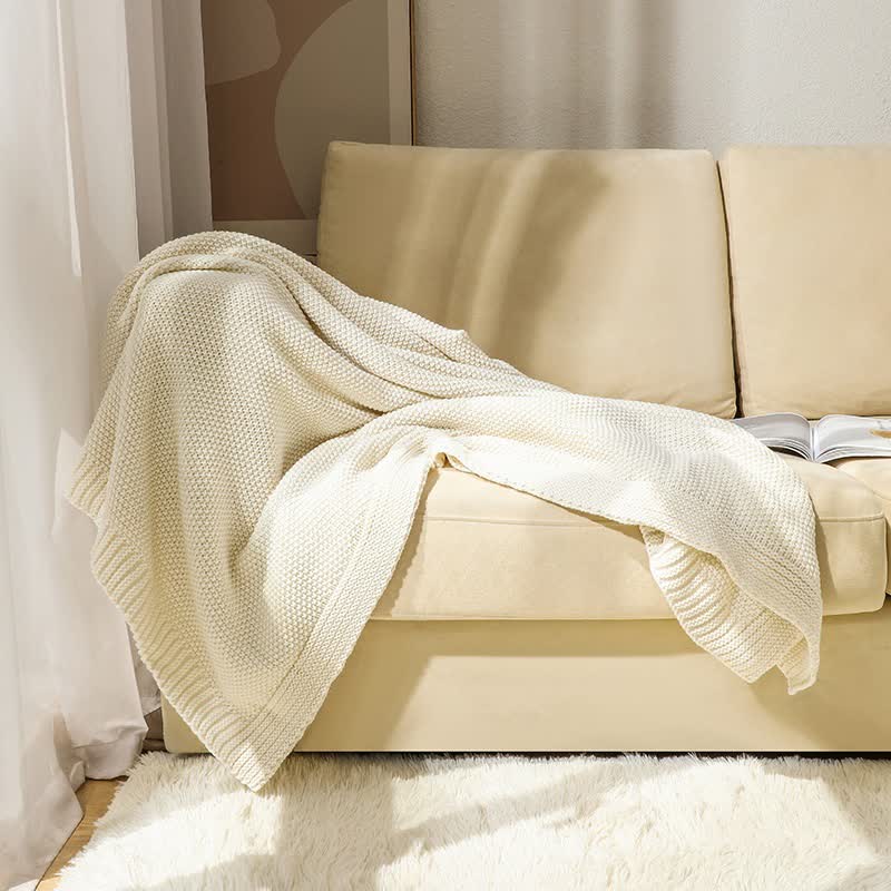 Ownkoti Simple Solid Color Knitted Blanket - Beige - 59"W x 79"L - image 7