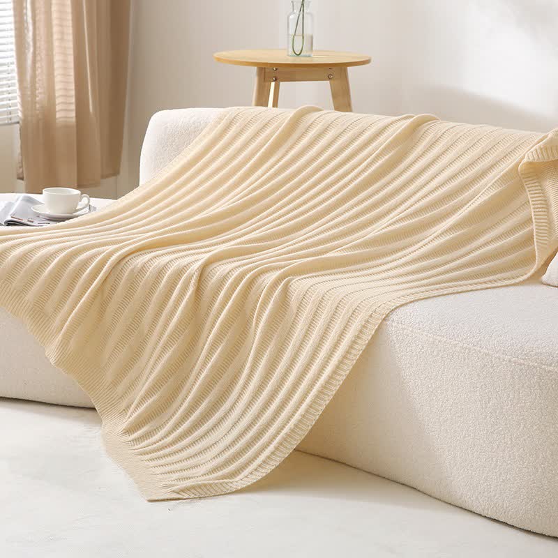 Ownkoti Solid Striped Textured Knitted Blanket - Apricot - 51" x 79" - image 9
