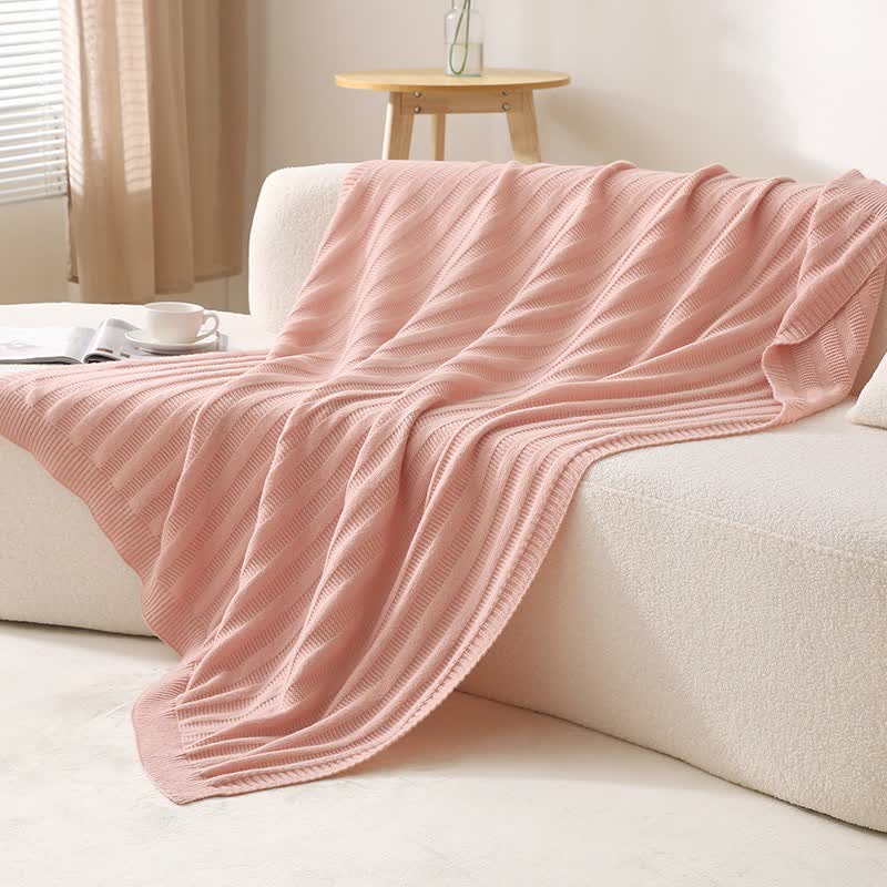 Ownkoti Solid Striped Textured Knitted Blanket - Pink - 51" x 79" - image 2