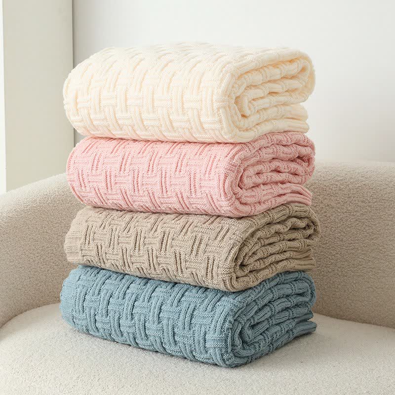 Ownkoti Solid Knot Textured Knit Throw Blanket - image 2