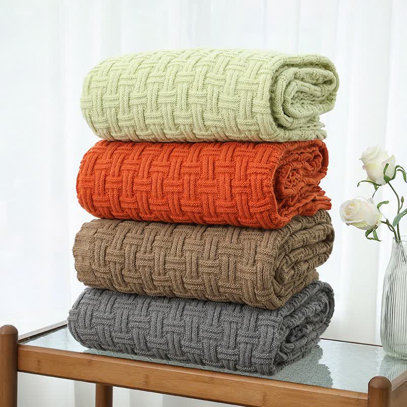 Ownkoti Solid Knot Textured Knit Throw Blanket - image 1
