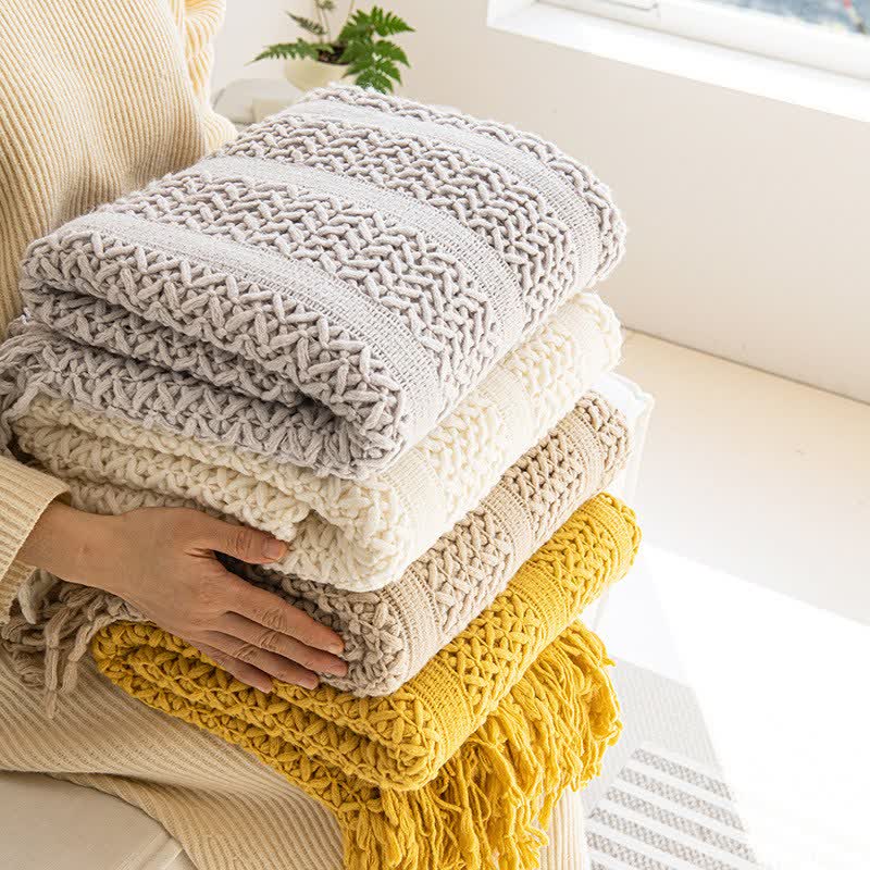 Ownkoti Solid Geometric Cable Knit Throw Blanket - image 0