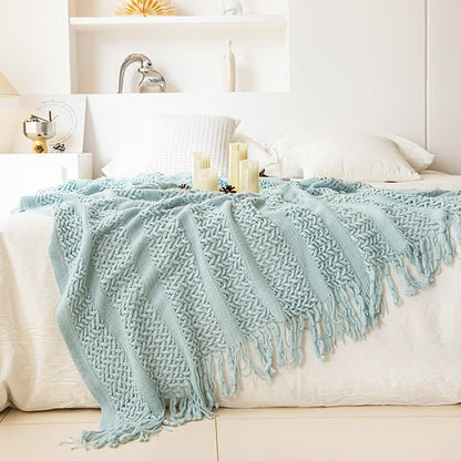 Ownkoti Solid Geometric Cable Knit Throw Blanket - Lake Blue - 51"W x 90"L - image 2