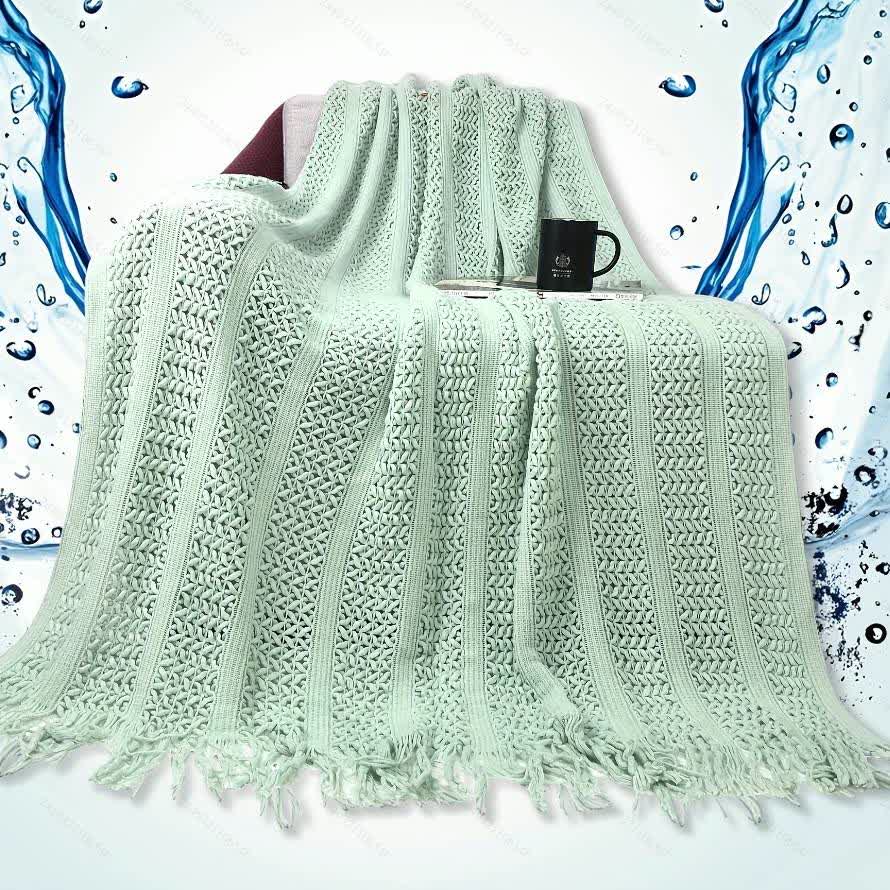 Ownkoti Solid Geometric Cable Knit Throw Blanket - Mint - 51"W x 90"L - image 4