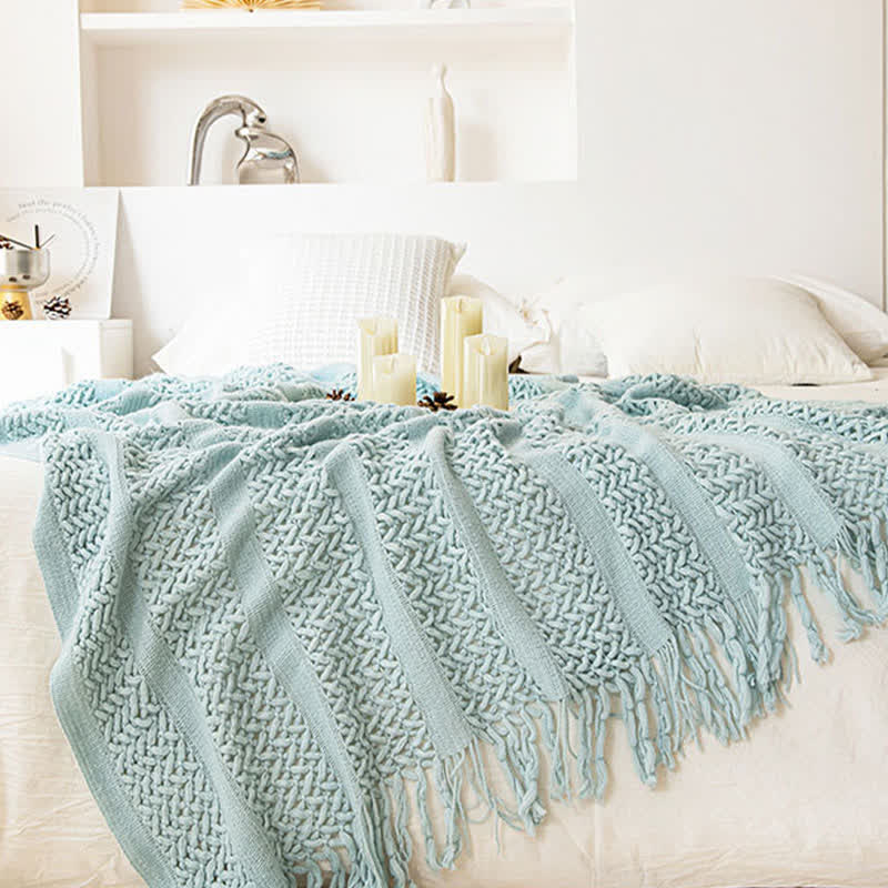 Ownkoti Solid Geometric Cable Knit Throw Blanket - image 3