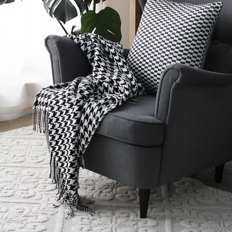 Ownkoti Classic Houndstooth Tassel Throw Blanket - image 1
