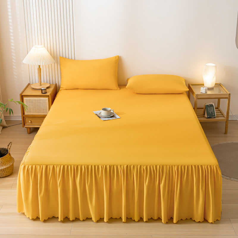 Ownkoti Solid Color Bed Skirt Sheet - Golden - 2PCS Pillowcases - 19" x 29" - image 0