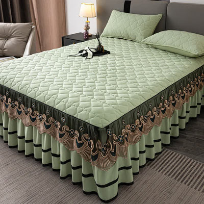 Ownkoti Heart Quilted Lace Bed Skirt Sheet - Green - Bed Skirt Sheet with 2PCS Pillowcases - King - image 14