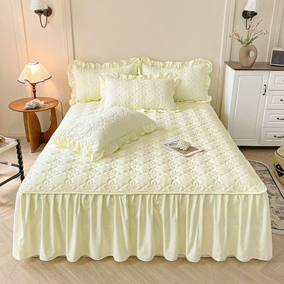 Ownkoti Geometric Quilted Bed Skirt Sheet - Yellow - Bed Skirt Sheet with 2PCS Pillowcases - King - image 0