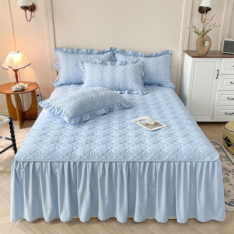 Ownkoti Geometric Quilted Bed Skirt Sheet - Blue - Bed Skirt Sheet with 2PCS Pillowcases - King - image 12