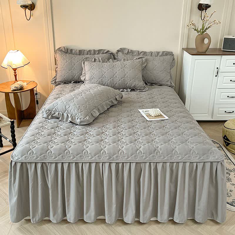 Ownkoti Geometric Quilted Bed Skirt Sheet - Grey - Bed Skirt Sheet with 2PCS Pillowcases - King - image 14