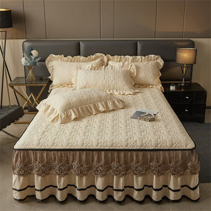 Ownkoti Quilted Sheet with Detachable Bed Skirt - Champagne - Bed Skirt Sheet with 2PCS Pillowcases - King - image 6