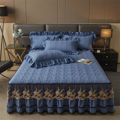 Ownkoti Quilted Sheet with Detachable Bed Skirt - Royal Blue - Bed Skirt Sheet with 2PCS Pillowcases - King - image 9