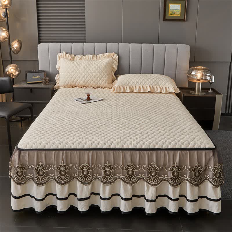 Ownkoti Quilted Sheet with Removable Bed Skirt - Champagne - 2PCS Pillowcases - 19" x 29" - image 10