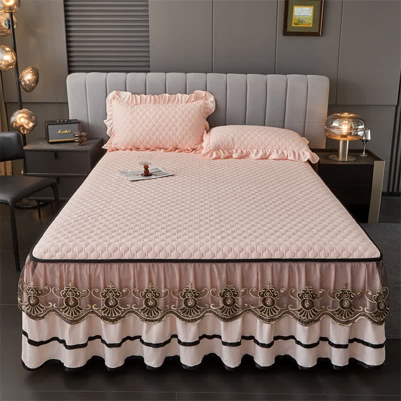 Ownkoti Quilted Sheet with Removable Bed Skirt - Light Pink - 2PCS Pillowcases - 19" x 29" - image 11