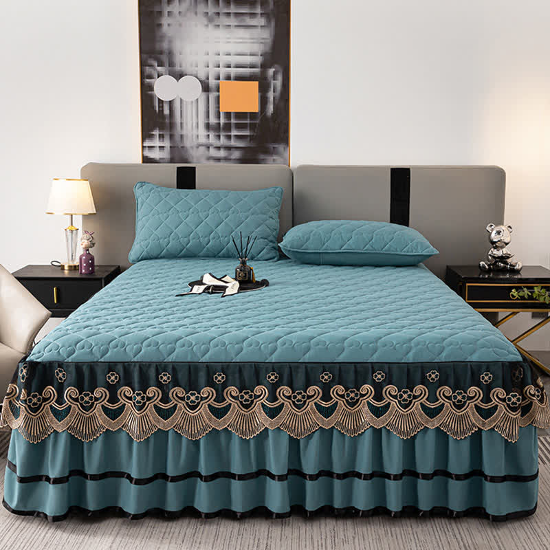 Ownkoti Heart Quilted Lace Bed Skirt Sheet - image 13