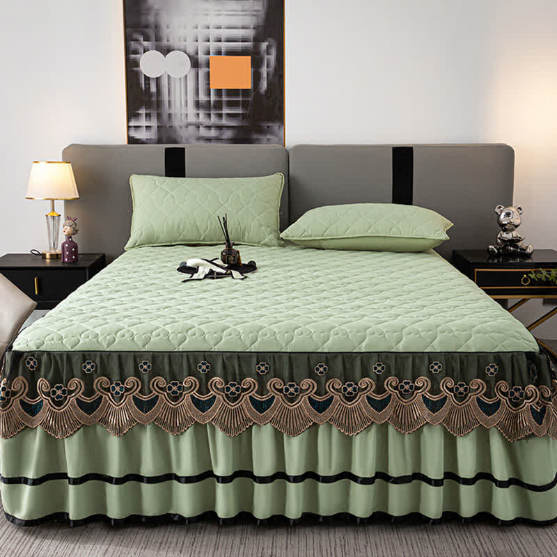 Ownkoti Heart Quilted Lace Bed Skirt Sheet - image 15