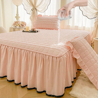 Ownkoti Checked Quilted Bed Skirt Sheet - Light Pink - Bed Skirt Sheet with 2PCS Pillowcases - King - image 7