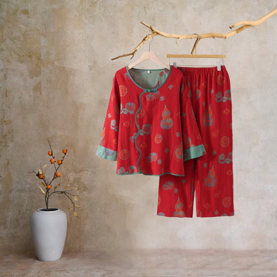 Ownkoti Oriental Style Gourd Persimmon Cotton Sleepwear - image 1