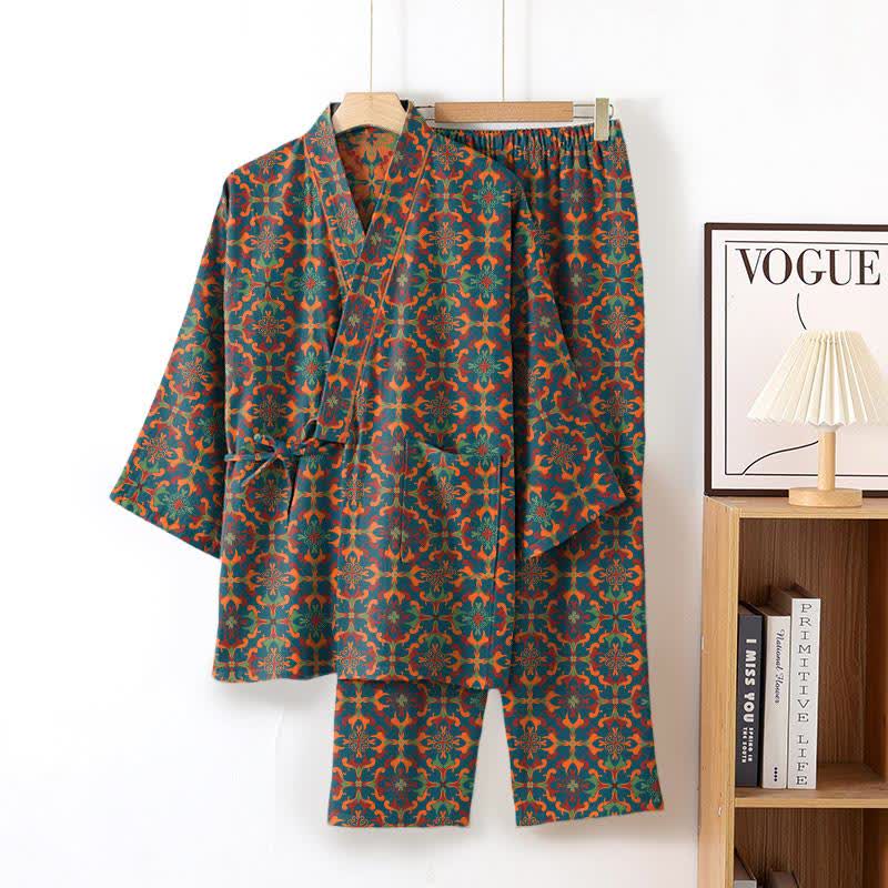 Ownkoti Geometric Pattern Cotton Kimono Loungewear Set - image 3