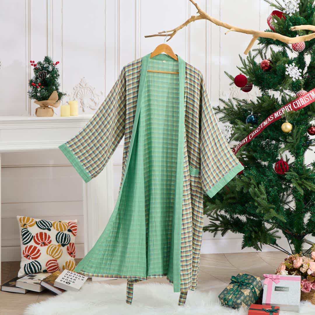 Ownkoti Plaid Cotton Gauze Kimono Yukata Robe - image 0