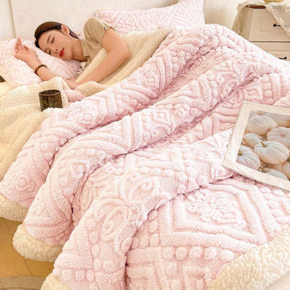 Ownkoti Plush Floral Sherpa Fleece Warm Blanket - Pink - Queen - image 1