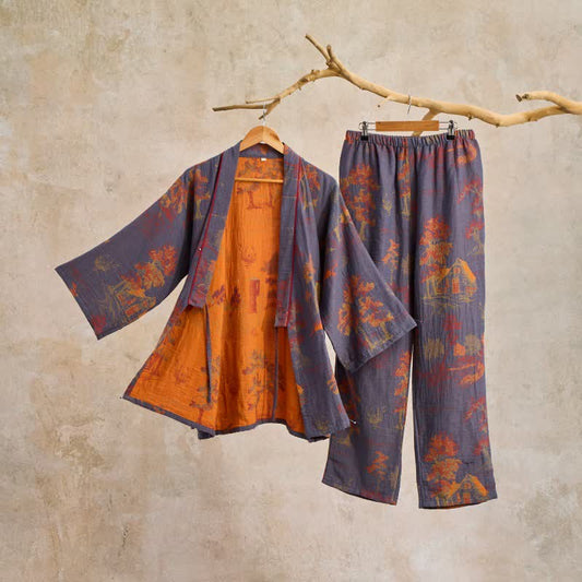 Ownkoti Neutral Landscape Kimono Cotton Pajama Set - image 0