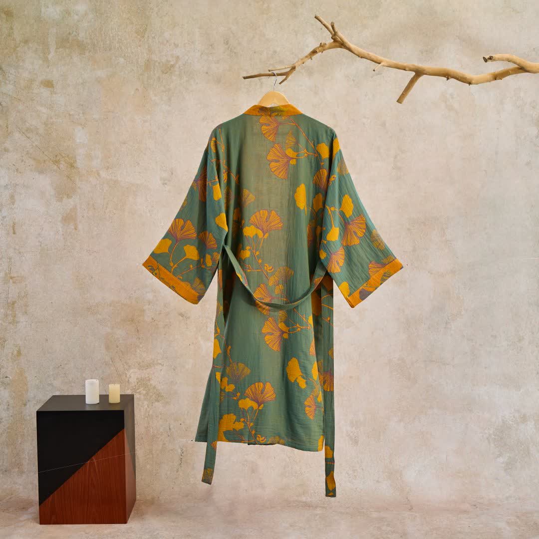 Ownkoti Large Ginkgo Leaf Cotton Kimono Robe - image 11