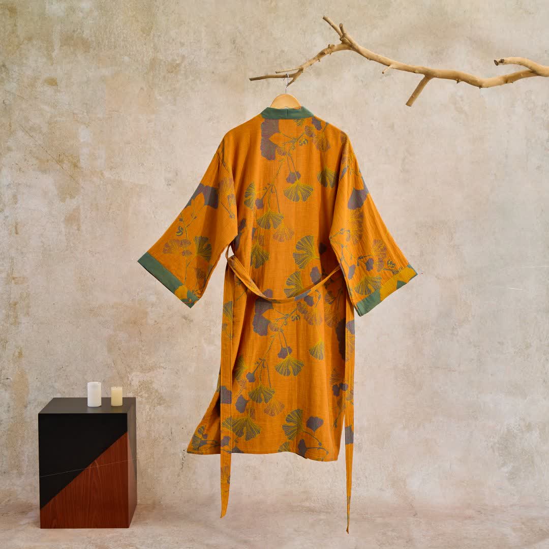 Ownkoti Large Ginkgo Leaf Cotton Kimono Robe - image 18