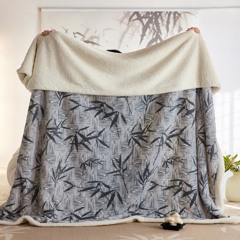 Ownkoti Zen Bamboo Leaf Reversible Sherpa Throw Blanket - image 14