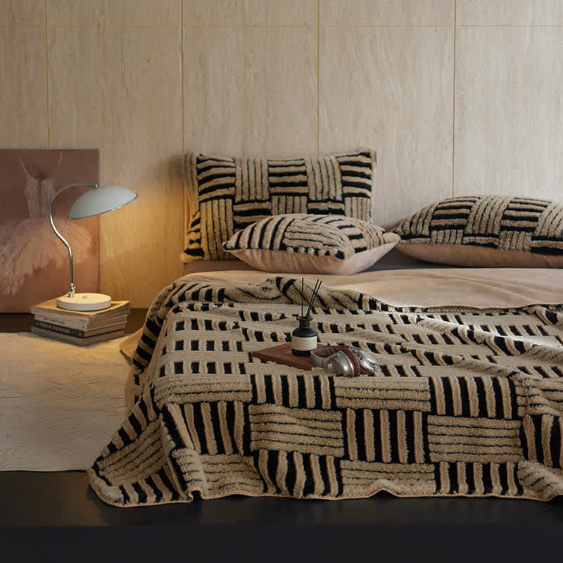 Ownkoti Jacquard Geometric Fleece Throw Blanket - Coffee & Black - Queen - image 9